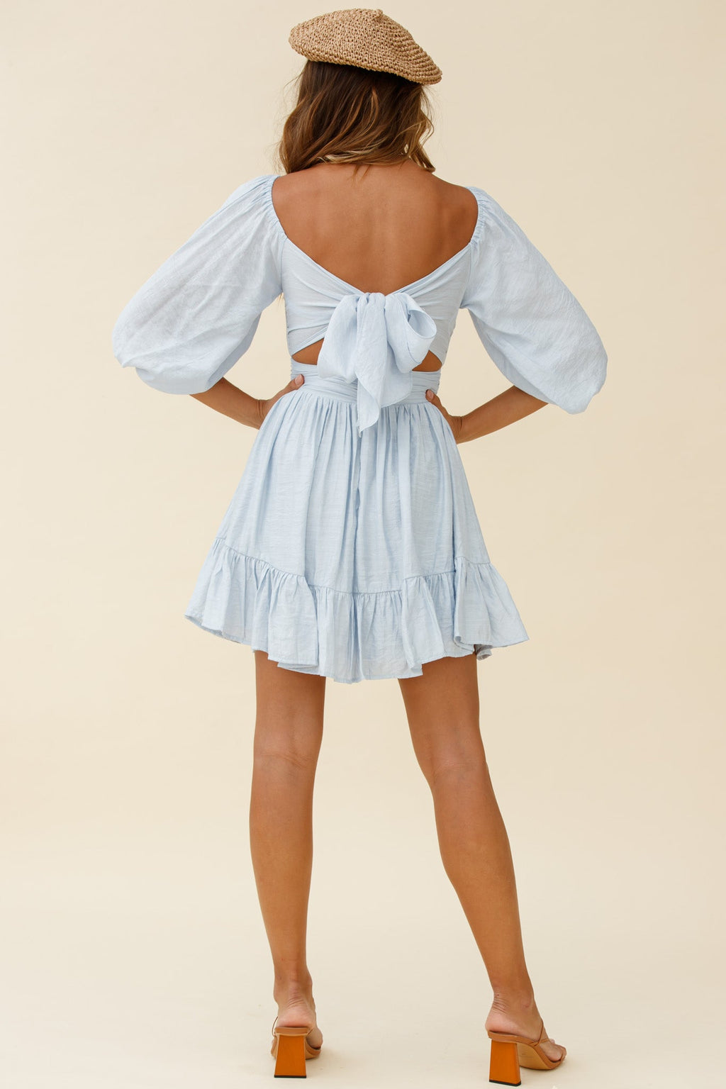 Abby Off-Shoulder Tie-Up Back Dress Steel Blue