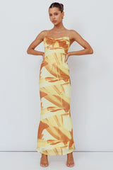 Teava Laced Waist Maxi Dress Abstract Yellow