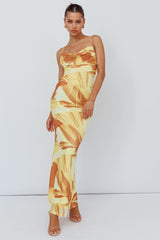 Teava Laced Waist Maxi Dress Abstract Yellow