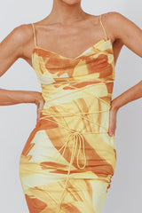 Teava Laced Waist Maxi Dress Abstract Yellow