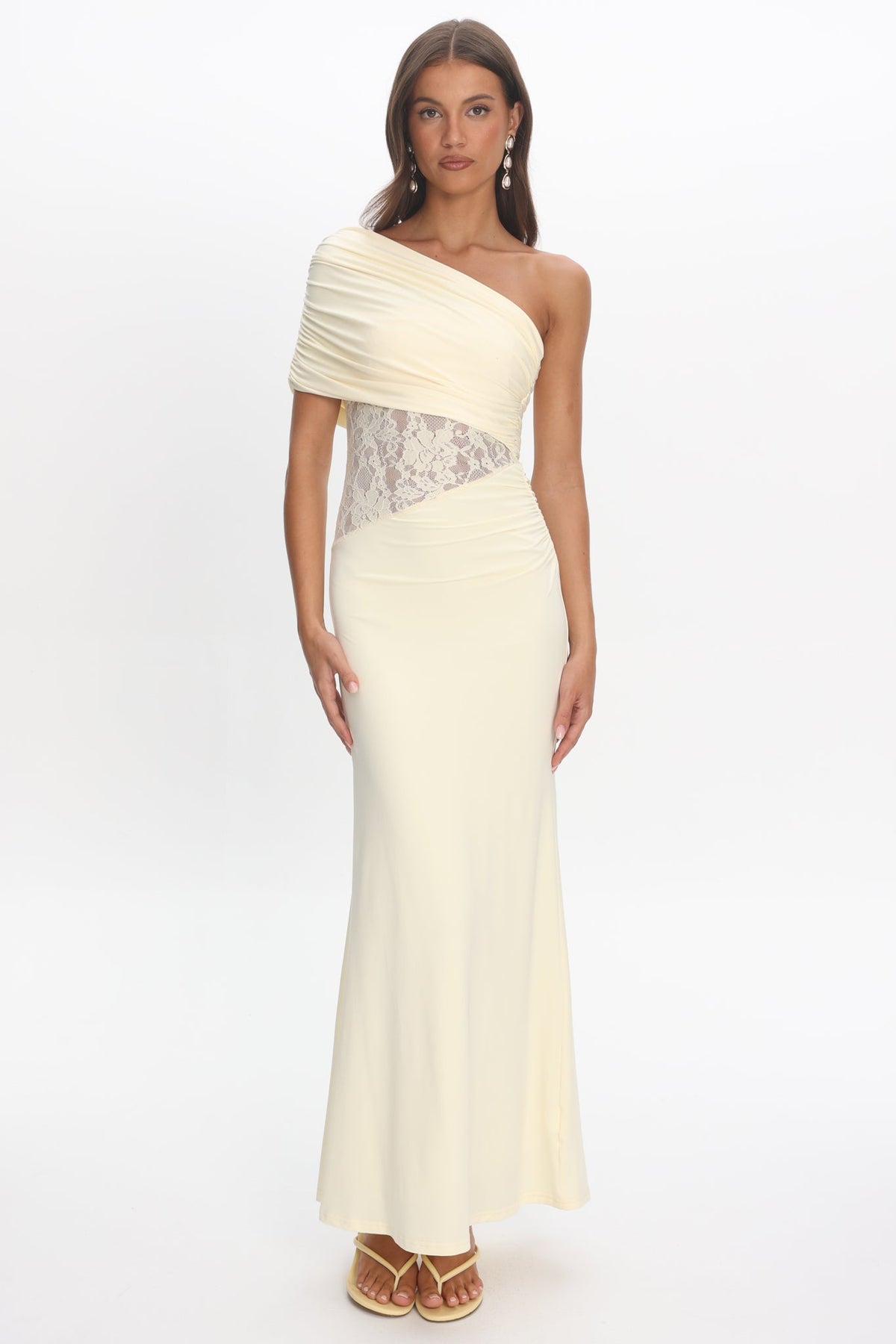 Mallorca Asymmetric Neckline Lace Maxi Dress Butter