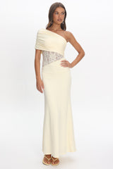 Mallorca Asymmetric Neckline Lace Maxi Dress Butter