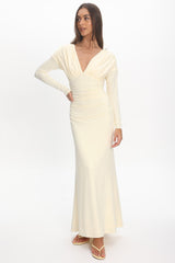 Gilded Long Sleeve Ruched Maxi Dress Butter