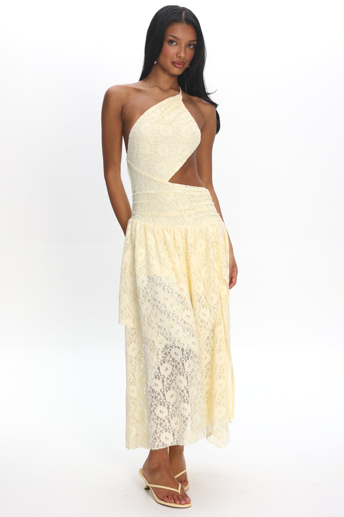 Call Back Cut-Out Waist Midi Dress Lace Butter