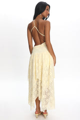 Call Back Cut-Out Waist Midi Dress Lace Butter