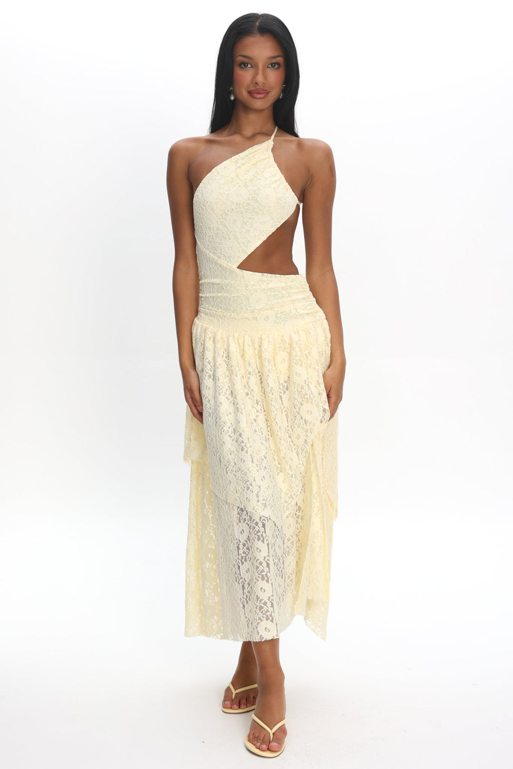 Call Back Cut-Out Waist Midi Dress Lace Butter