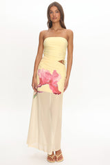 Orvieto Sheer Hem Strapless Maxi Dress Lemon