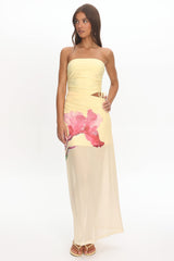 Orvieto Sheer Hem Strapless Maxi Dress Lemon