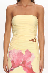 Orvieto Sheer Hem Strapless Maxi Dress Lemon