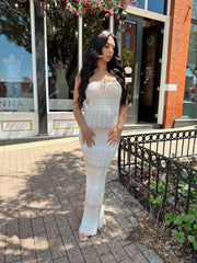 Roxy Neutral Striped Crochet Maxi Dress
