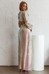 Inna Long Sleeve Cut-Out Maxi Dress Sequin Rose Gold