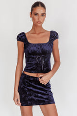 High Rollers Floral Velvet Mini Skirt Navy