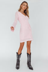Wander Lust Long Sleeve Crochet Mini Dress Blush