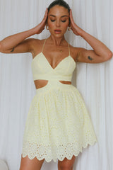 Sloane Eyelet Embroidery Cut-Out Mini Dress Lemon