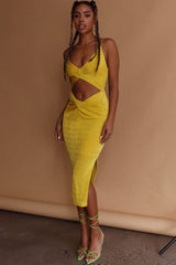 Loving You Cut-Out Waist Midi Dress Yellow
