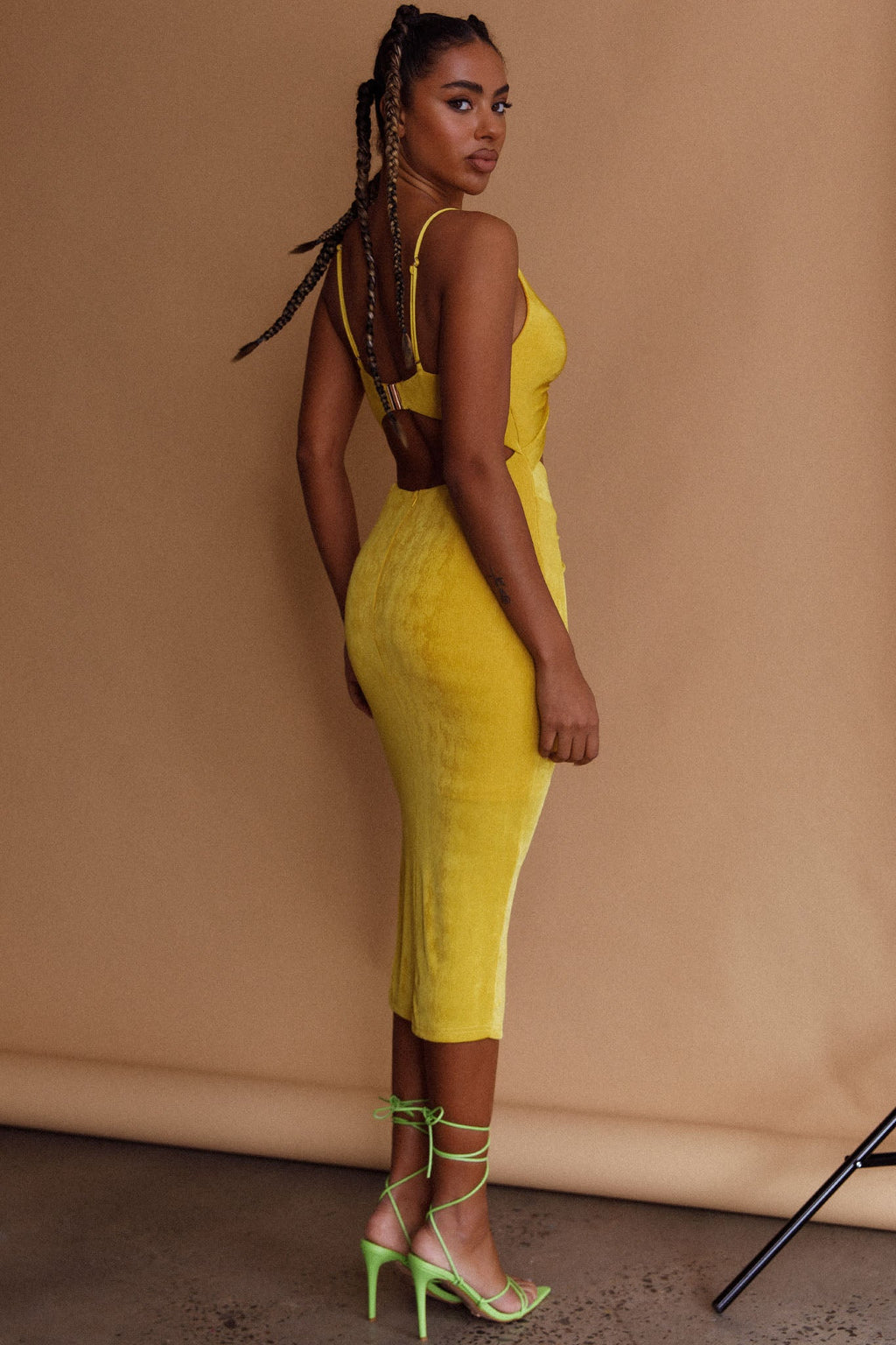 Loving You Cut-Out Waist Midi Dress Yellow