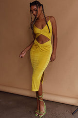 Loving You Cut-Out Waist Midi Dress Yellow