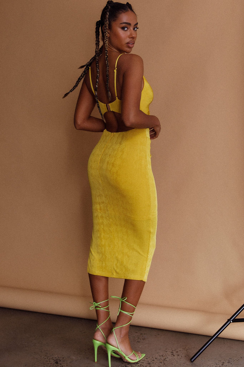 Loving You Cut-Out Waist Midi Dress Yellow