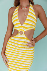Makaria Cut-Out Crochet Midi Dress Lemon