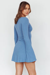 Press Pause Long Sleeve Cut-Out Mini Dress Blue