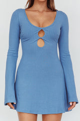 Press Pause Long Sleeve Cut-Out Mini Dress Blue