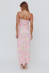 Catriona Split Ruffle Midi Dress Floral Yellow