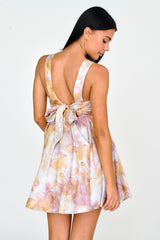 New Horizons Square Neckline Tied Mini Dress Yellow
