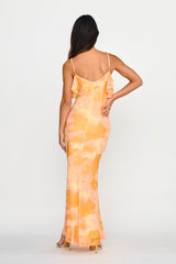 Jannie Draped Neckline Cami Dress Abstract Yellow