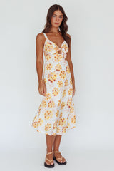 Starry Night Bust-Tie Midi Dress Floral Yellow