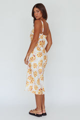 Starry Night Bust-Tie Midi Dress Floral Yellow