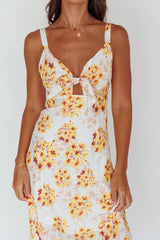 Starry Night Bust-Tie Midi Dress Floral Yellow