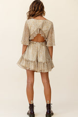 Flissy Angel Sleeve Cut-Out Babydoll Dress Leopard Print Mustard