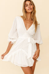 Flyin' Solo Fringe Trim Waist Tie Dress White