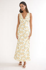 Coucou V-Neckline Maxi Dress Floral Yellow