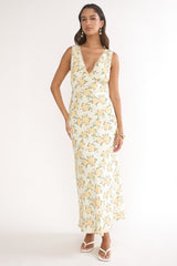 Coucou V-Neckline Maxi Dress Floral Yellow