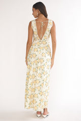Coucou V-Neckline Maxi Dress Floral Yellow