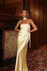 Kona Strapless Pleated Bust Satin Maxi Dress Butter