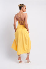 Euro Summer Split Hem Midi Dress Yellow