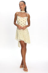 Anaisa Asymmetric Hem Mini Dress Polka Dot Butter