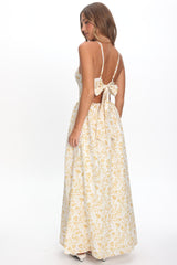 Enchanted Leaf Floral Print A-Line Maxi Dress Yellow