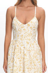 Enchanted Leaf Floral Print A-Line Maxi Dress Yellow