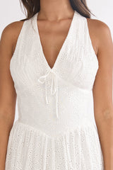 Sundrenched Halter Maxi Dress Eyelet White