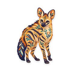 Aardwolf folk art ornament O362 on white, laser-cut maple wood, made in USA