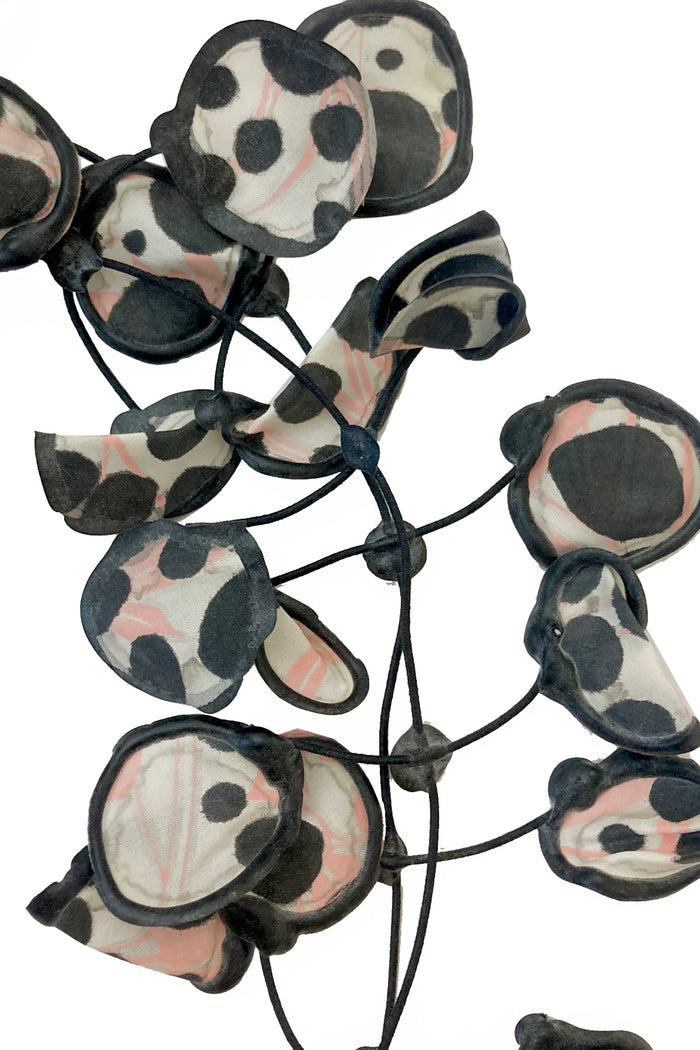 Annemieke Broenink Vintage Silk Kimono Lining Necklace Pink Flower Polka Dot