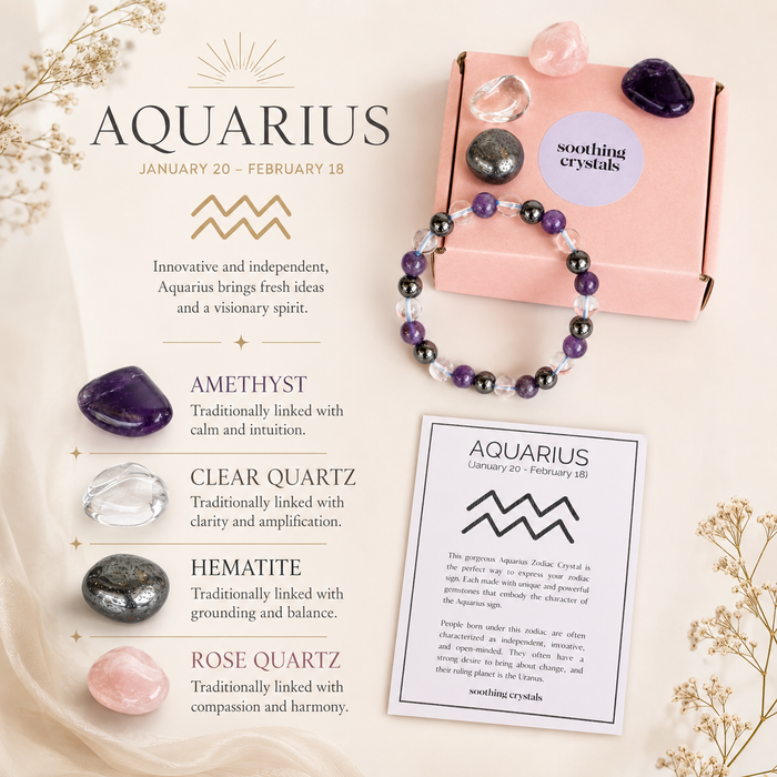 AQUARIUS Zodiac Crystal Kit, Aquarius Birthstones Tumbled Stones Set, Aquarius Gifts