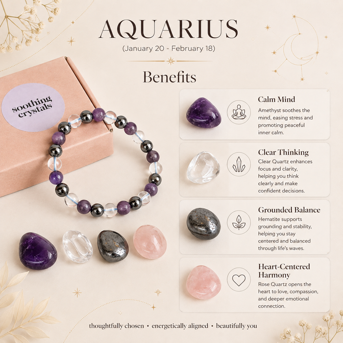 AQUARIUS Zodiac Crystal Kit, Aquarius Birthstones Tumbled Stones Set, Aquarius Gifts