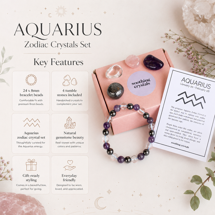 AQUARIUS Zodiac Crystal Kit, Aquarius Birthstones Tumbled Stones Set, Aquarius Gifts