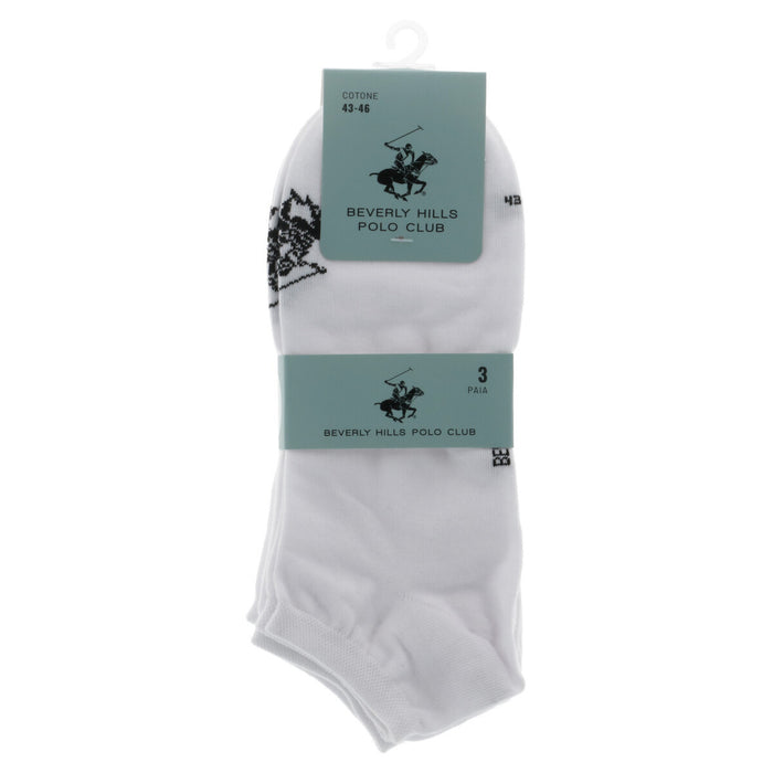 Image 1 : Lot de 3 paires de chaussettes courtes Beverly Hills Polo Club homme coloris blanc avec étiquette verte, taille 43-46 — Delvale