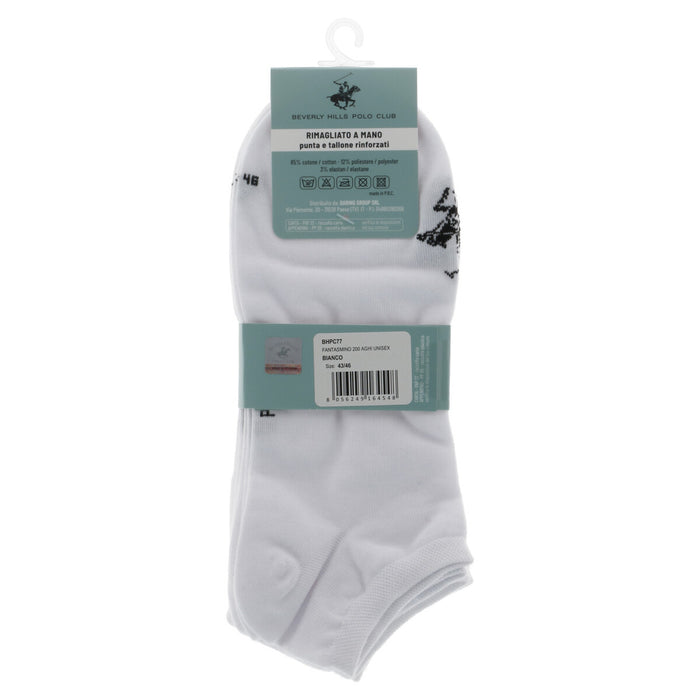 Image 2 : Pack de 3 chaussettes basses Beverly Hills Polo Club en coton blanc avec logo tissé, vue de face — Delvale