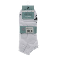 Image 2 : Pack de 3 chaussettes basses Beverly Hills Polo Club en coton blanc avec logo tissé, vue de face — Delvale